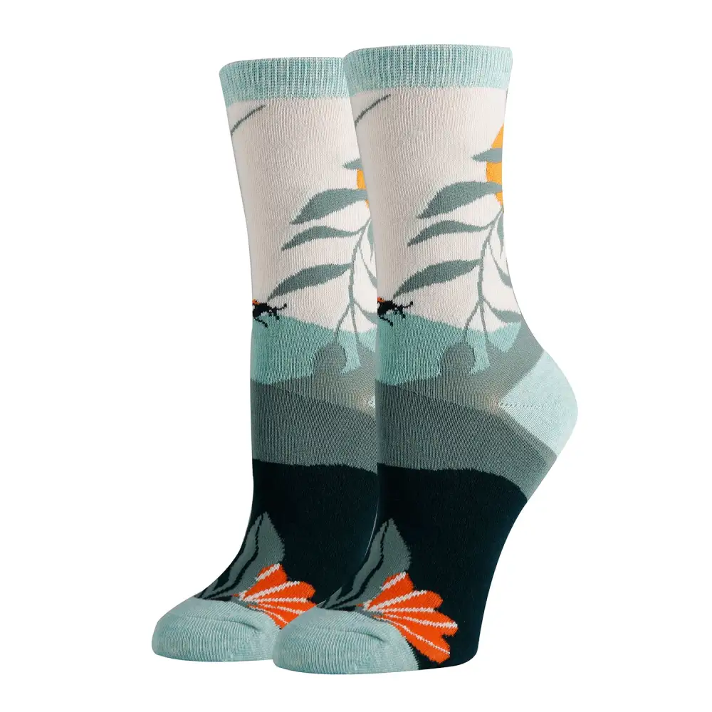 Cotton Blend Tropical Motif Crew Socks