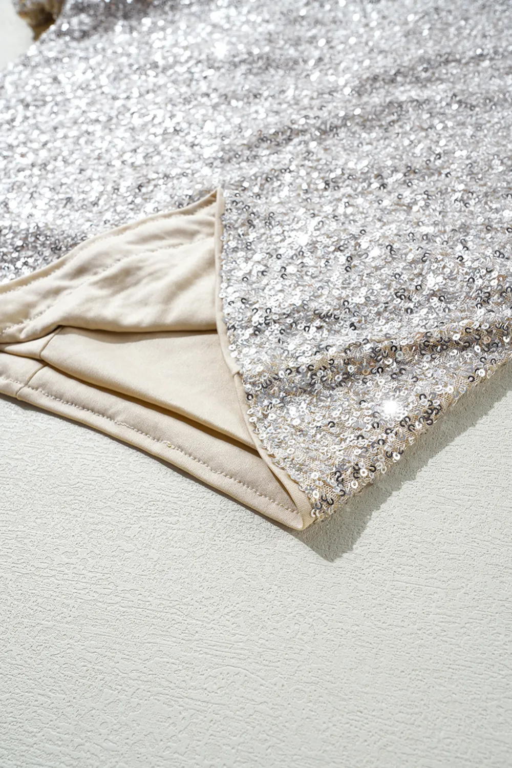 Silvery Sequin Puff Sleeve Cutout Blouse
