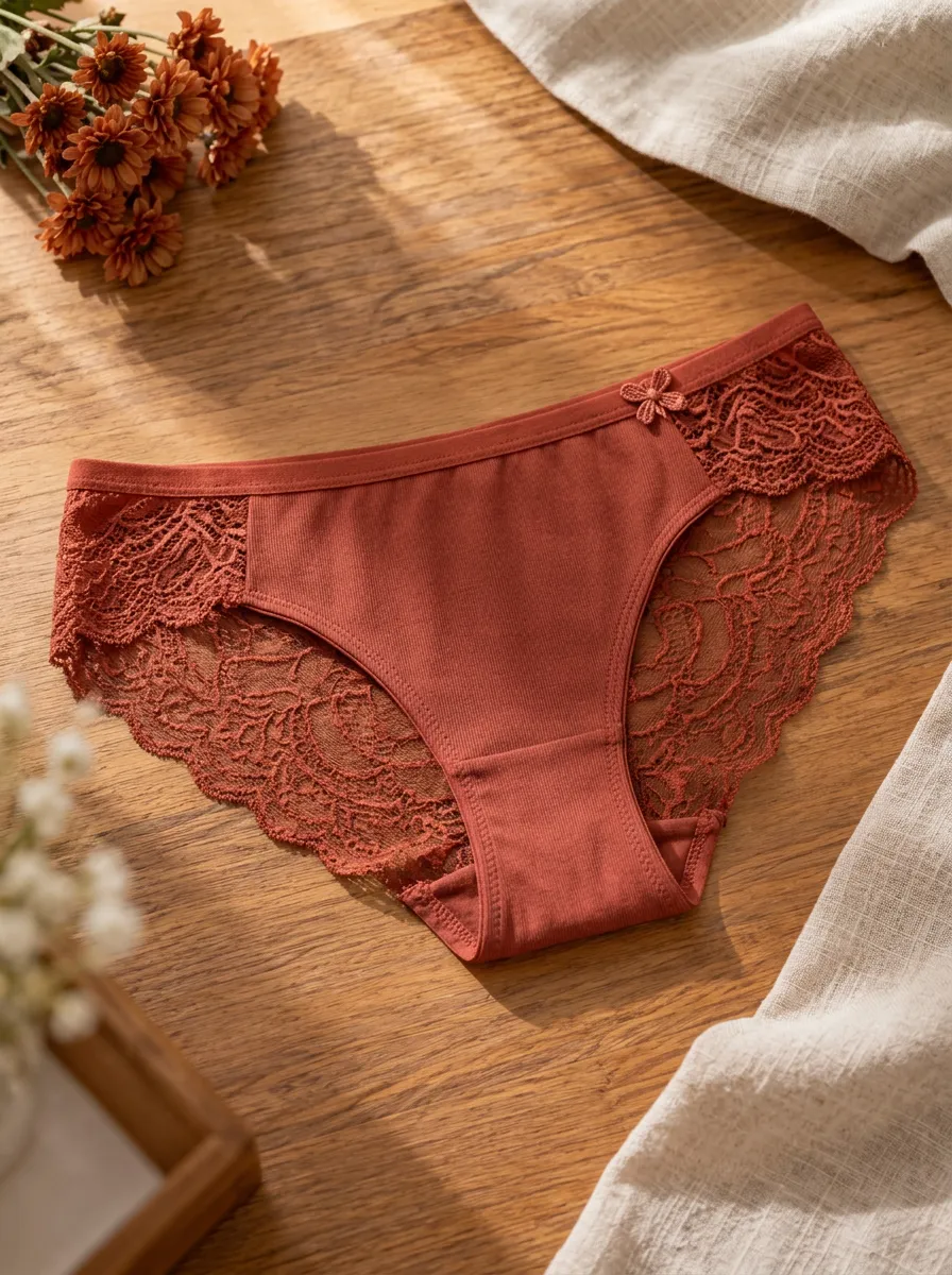 Women's Rust Red Floral Lace Trimmed Panties