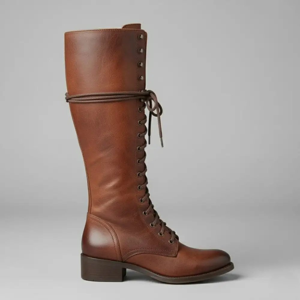 Lace Up Knee Tall Boots Block Heel Modern Tall Combat Boots