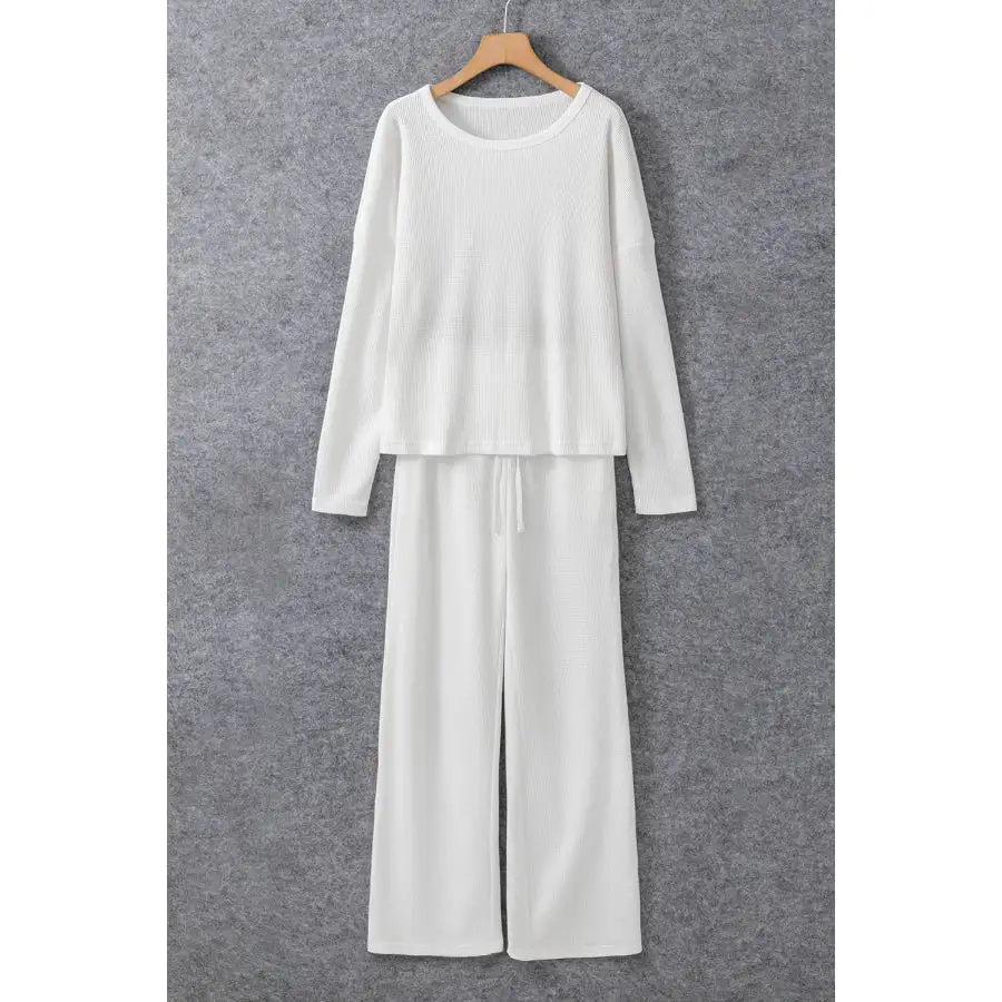 Round Neck Long Sleeve Top and Drawstring Pants Lounge Set