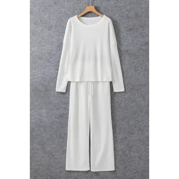 Round Neck Long Sleeve Top and Drawstring Pants Lounge Set