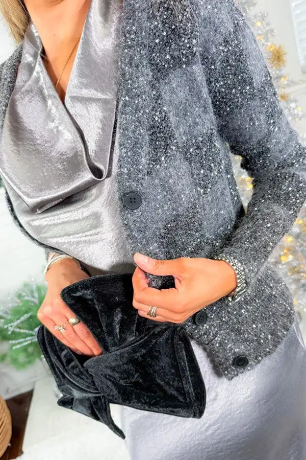 Silver Sequin Knit Cardigan