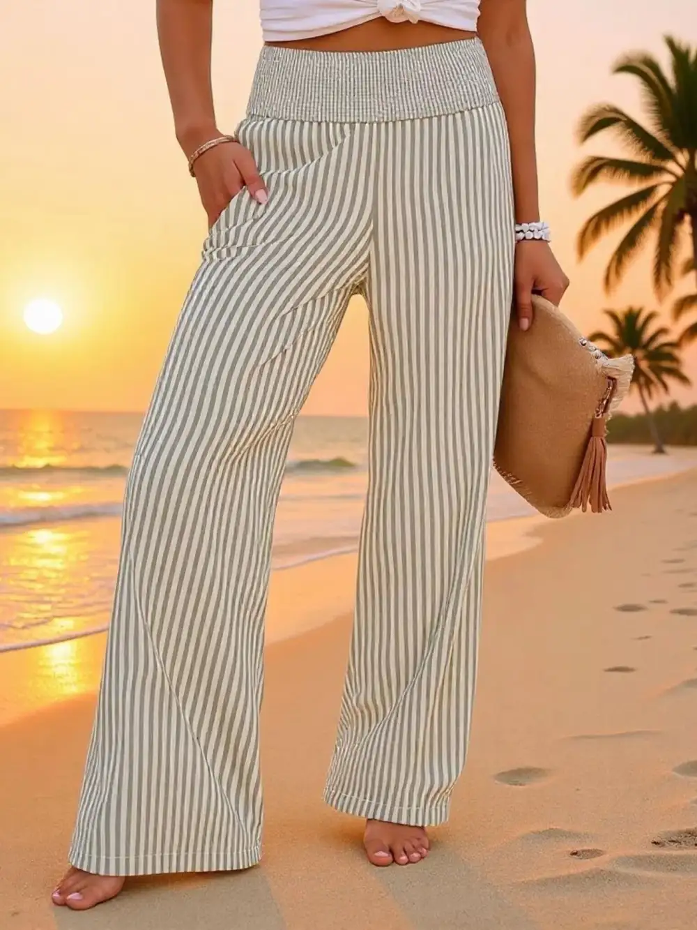 Refined Striped Wide Leg Pants