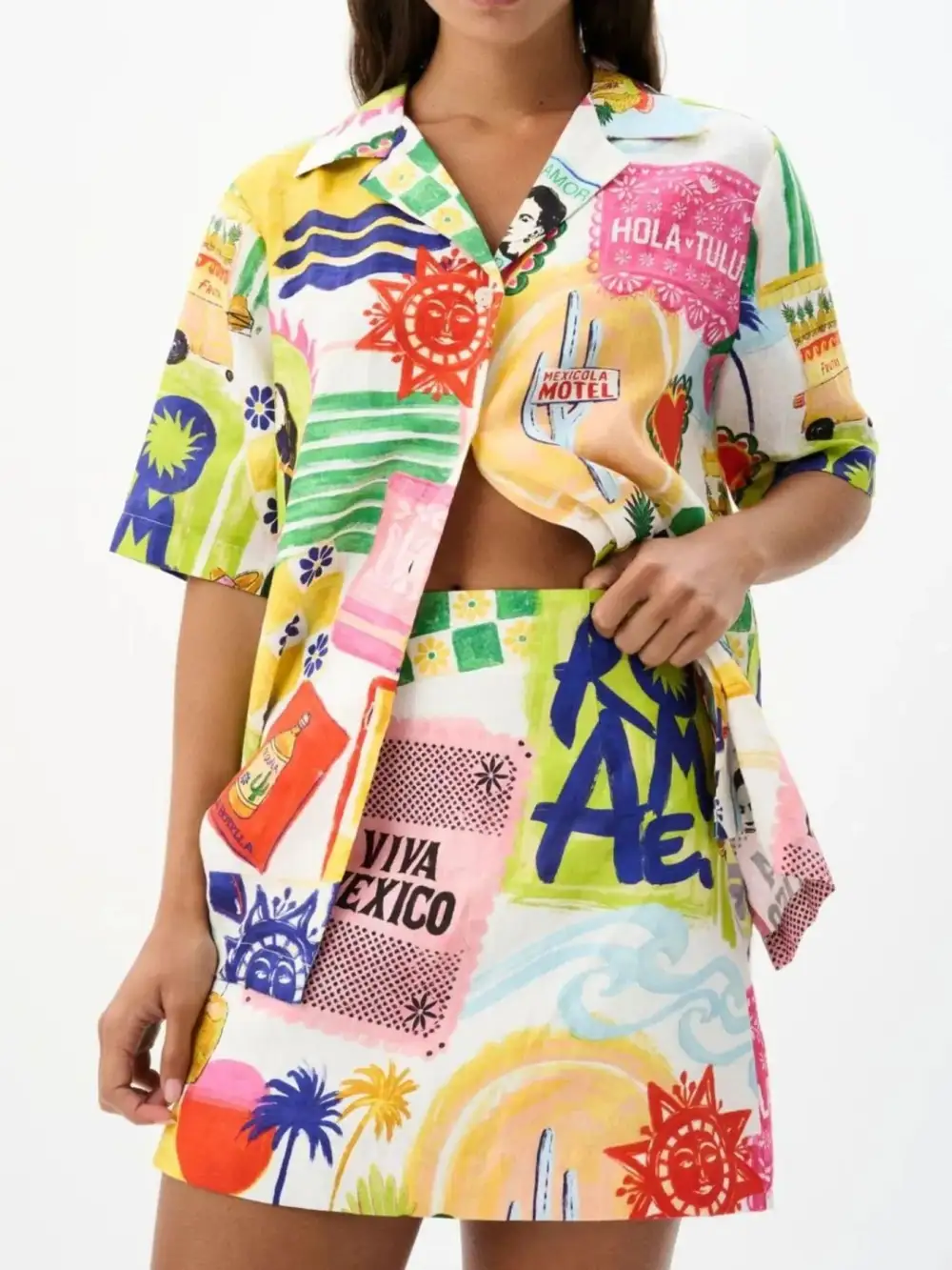 Soft Button Front Printed Detail Coordinated Set