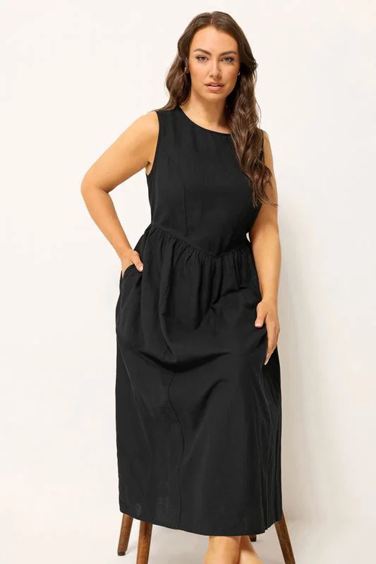 Black Linen Midi Dress detail 1
