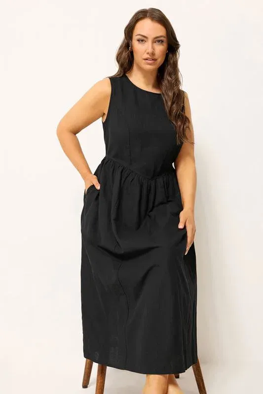 Black Linen Midi Dress