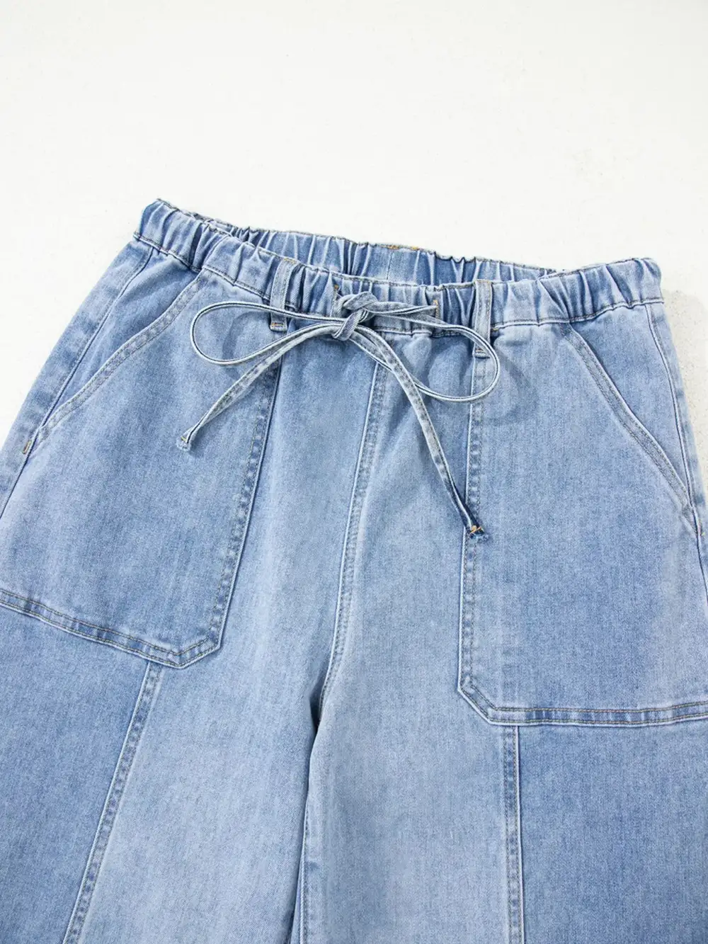 Wide Leg Raw Hem Drawstring Denim Jeans