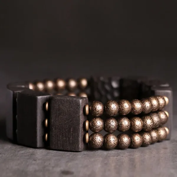 Vintage Ebony Wood Copper Beads Bracelet