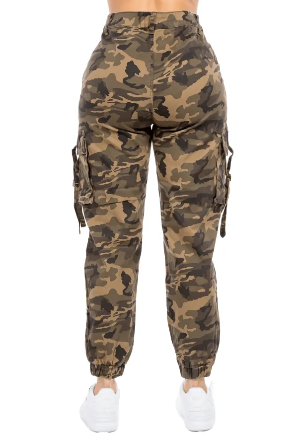 Women's Mid Waist Jogger Utility Pocket Camouflage Cargo Pants
