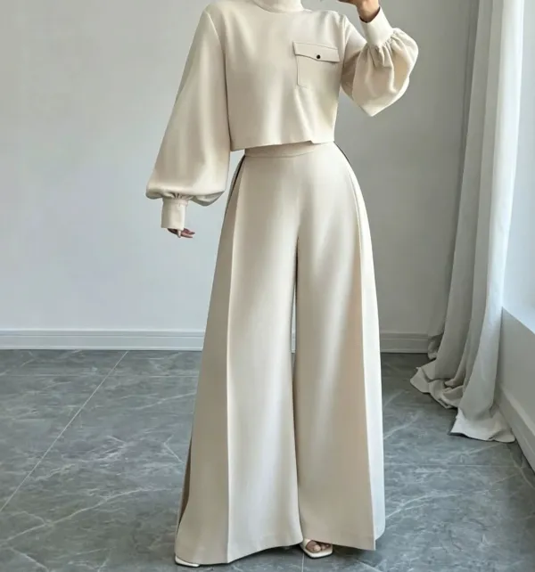 Wide-Leg Long-Sleeve Knit Women's Matching Set