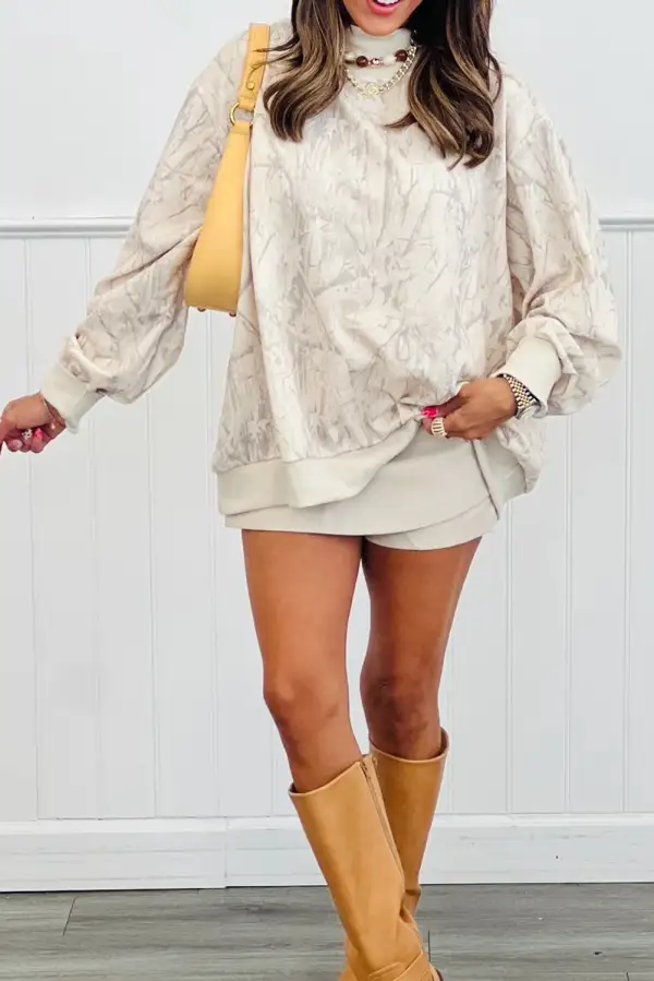 Everyday Relaxed Camo Print Mock Neck Sweatshirt