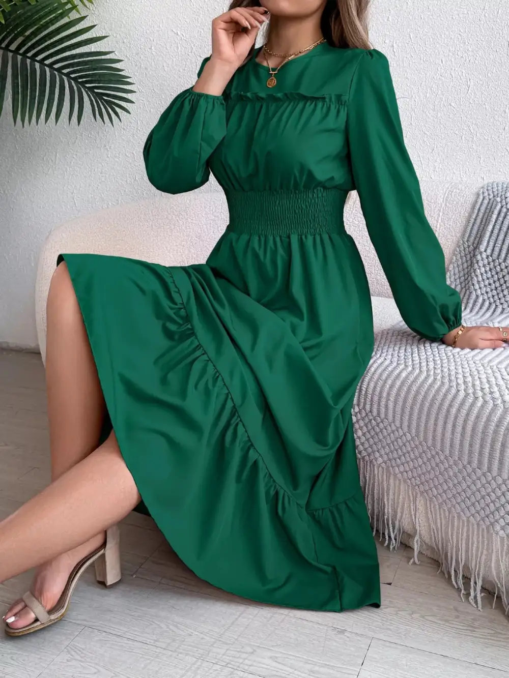 Round Neck Tiered Dress Casual