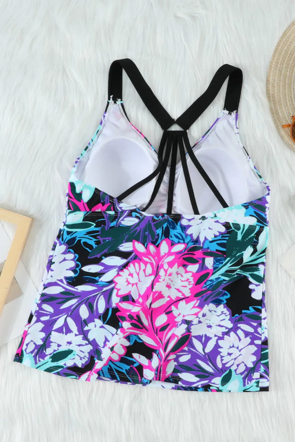 Swimwear Floral Printed Strappy Racerback Tankini Swim Top