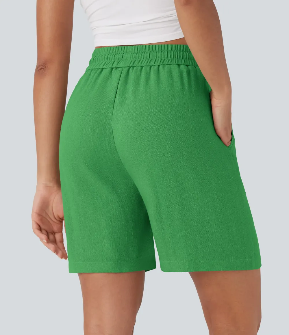 2026🔥High Waisted Drawstring Casual Linen-Feel Shorts with Pockets