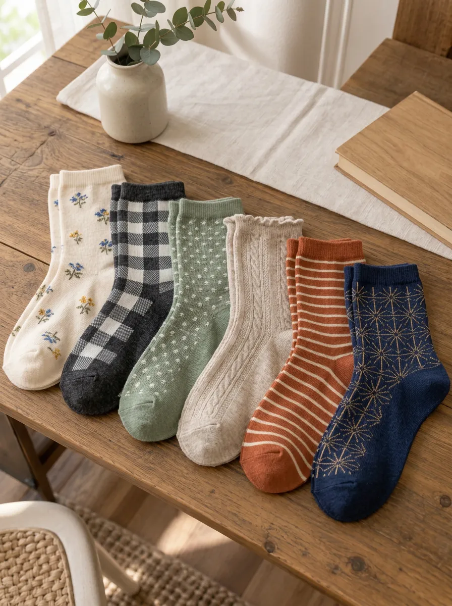 Women's Vintage Floral Plaid Striped Geometric Printed Socks Set