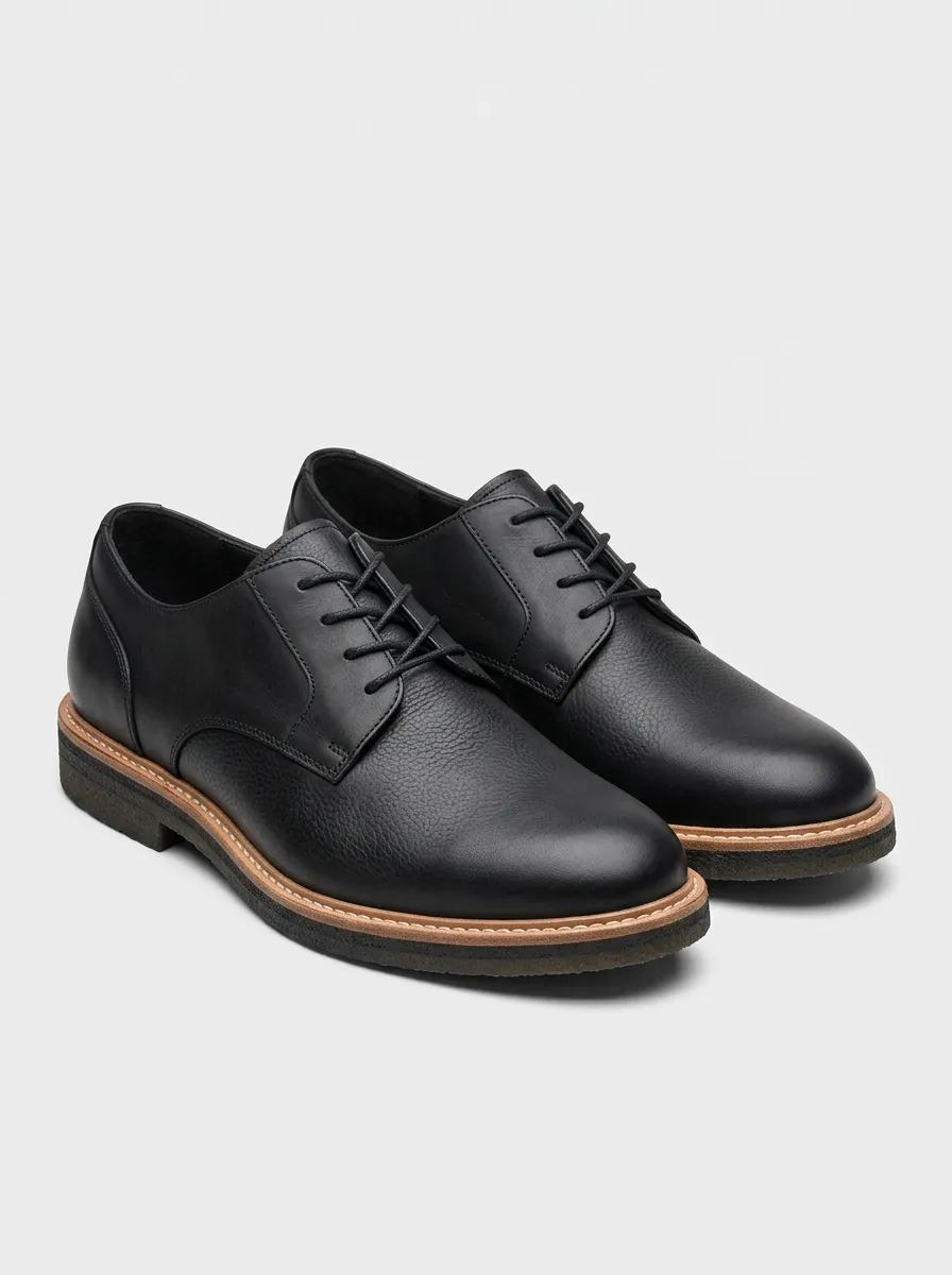 Men's Black Pebble-Grain Leather Oxford Shoes