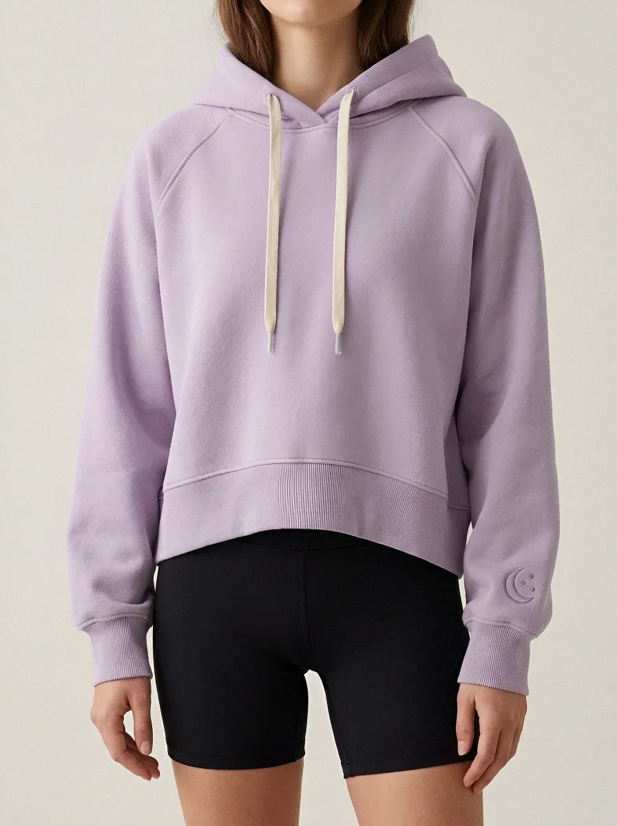 Women's Minimalist Moon Smiley Embroidered Printed Hoodie
