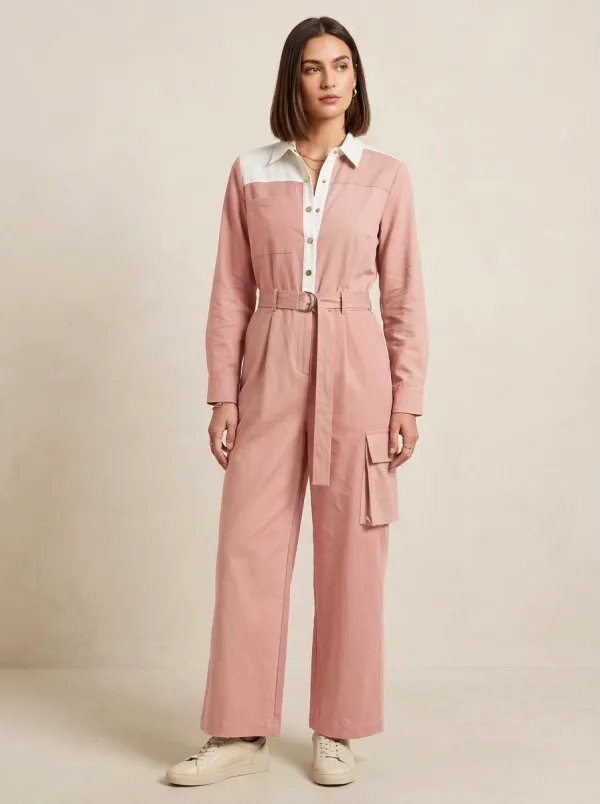 Women's Colorblock Utility Belted Jumpsuit