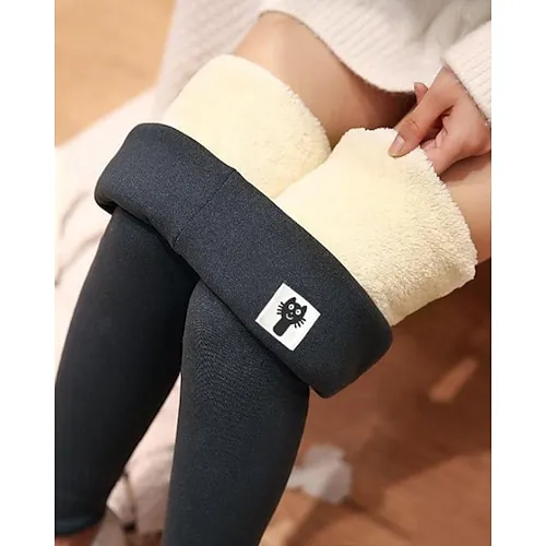 Women's Fleece Lined Leggings Leggings Cozy Fleece Lined Fashion Comfort Full Length High Waist Letter Patchwork Thermal Warm Soft Breathable Micro-elastic Casual Daily Outdoor Black Gray Fall Winter