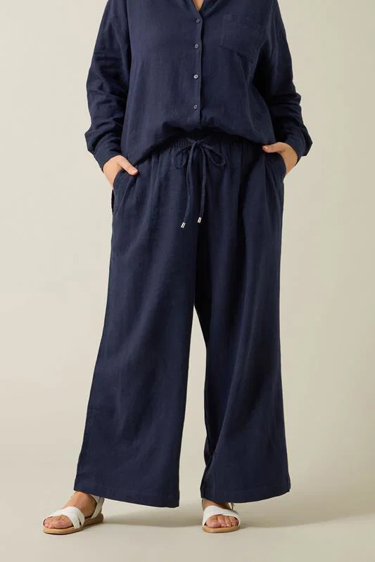 Navy Blue Wide Leg Premium Linen Trousers detail 2