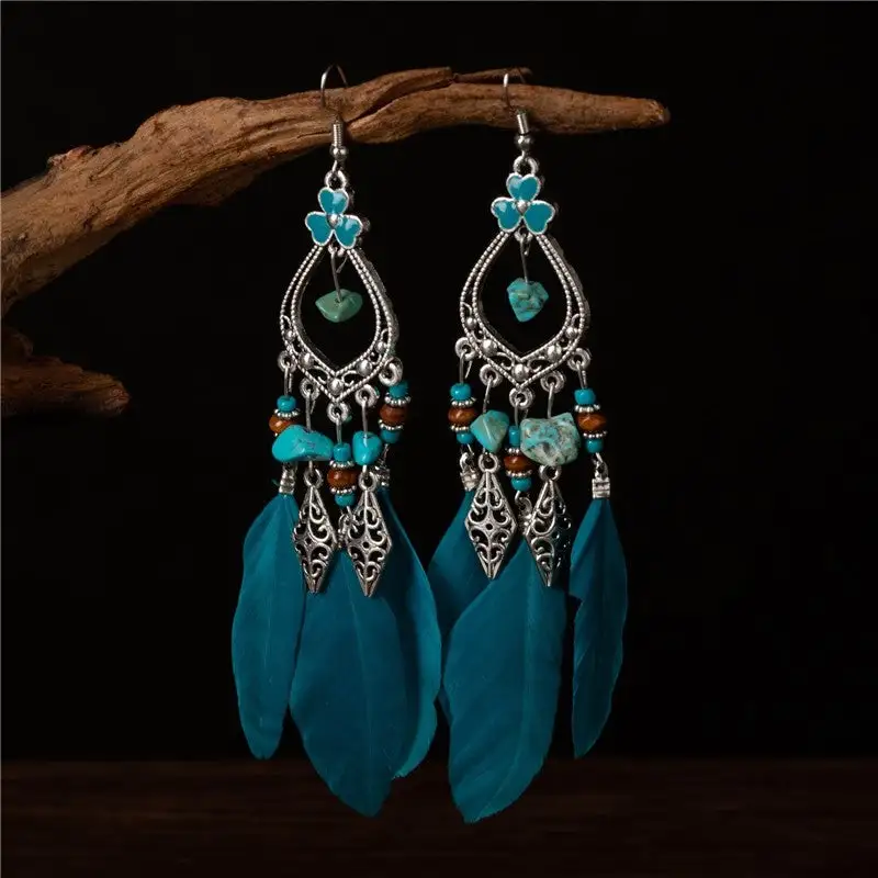 Feather Tassel Alloy Drop Earrings