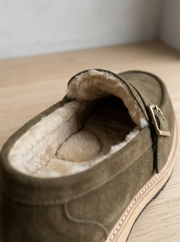 Buckle Detail Suede Wood Sole Loafers