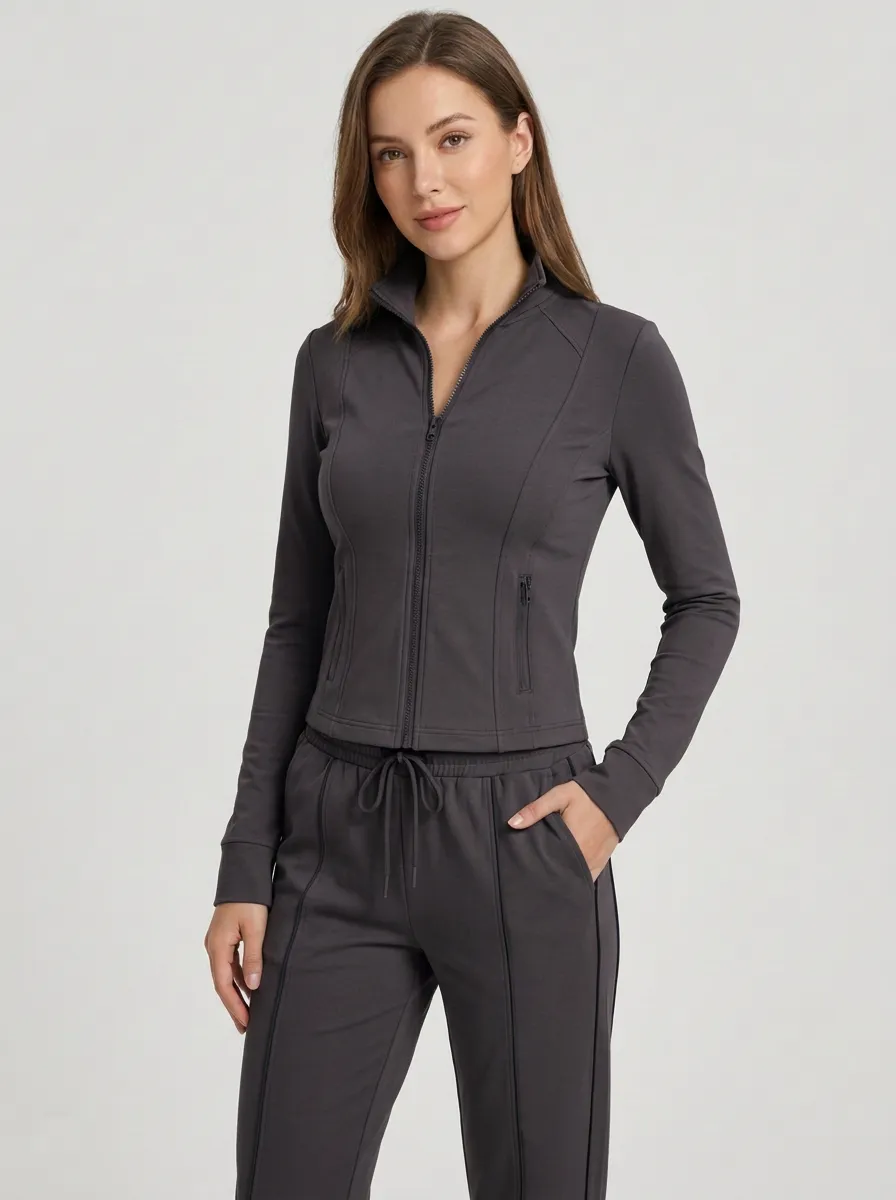 Women's Sage Green Zip-Up Track Jacket and Jogger Set