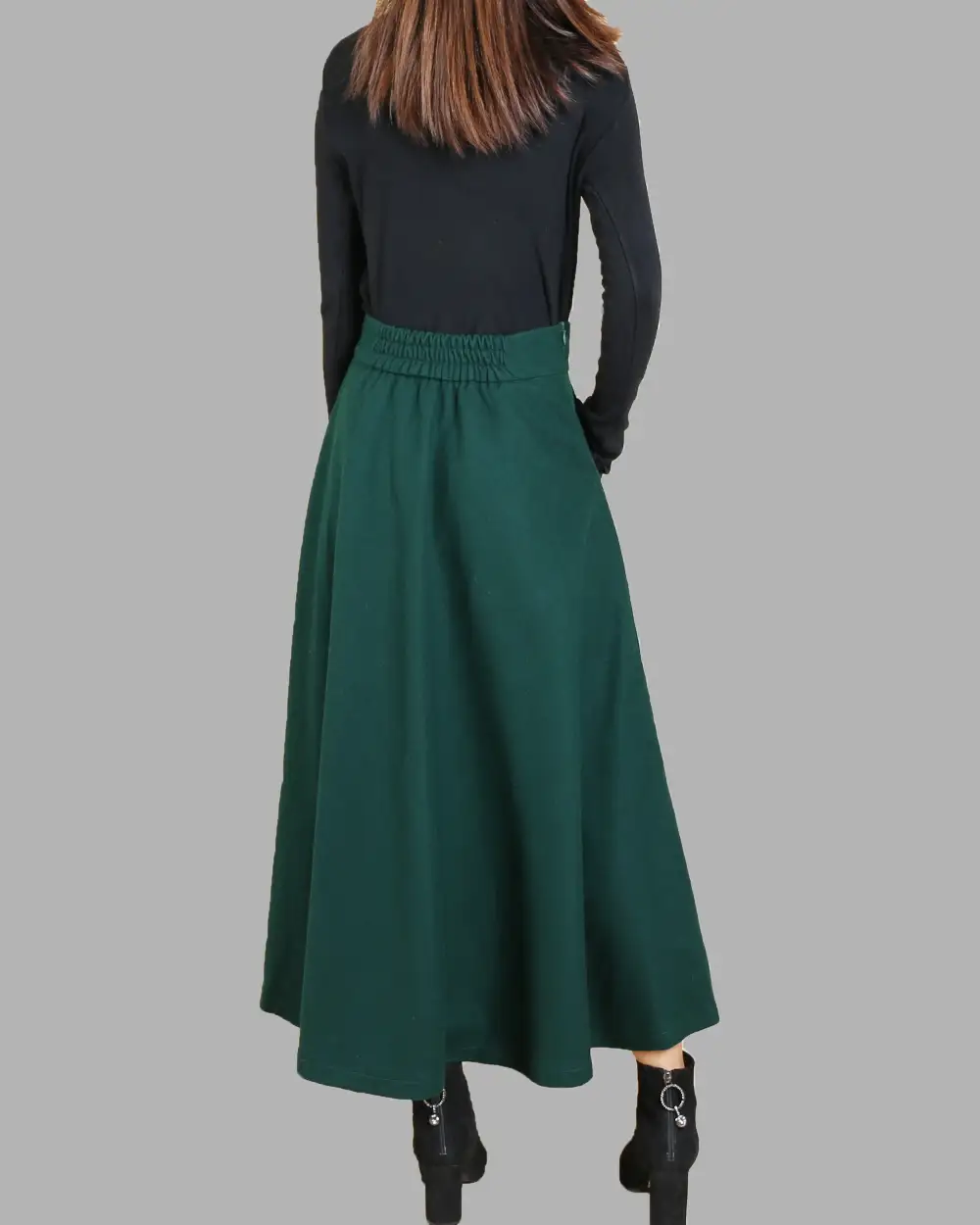 Pocketed Wool Flared Maxi Skirt