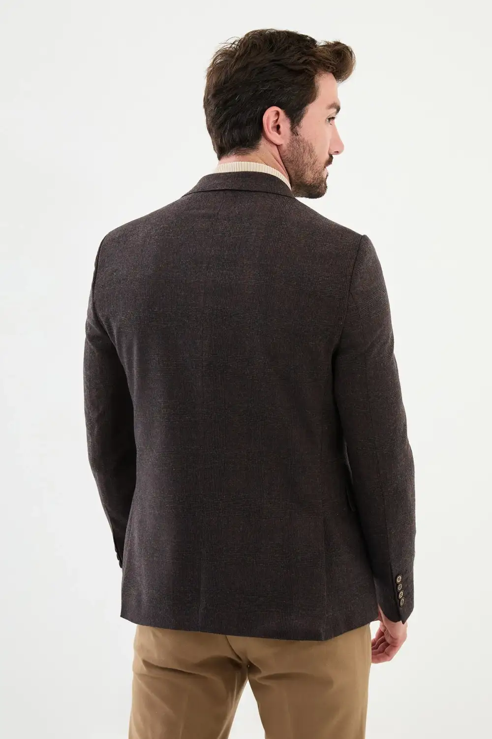 Classic Plaid Slim Fit Mono Collar Classic Wool Blazer