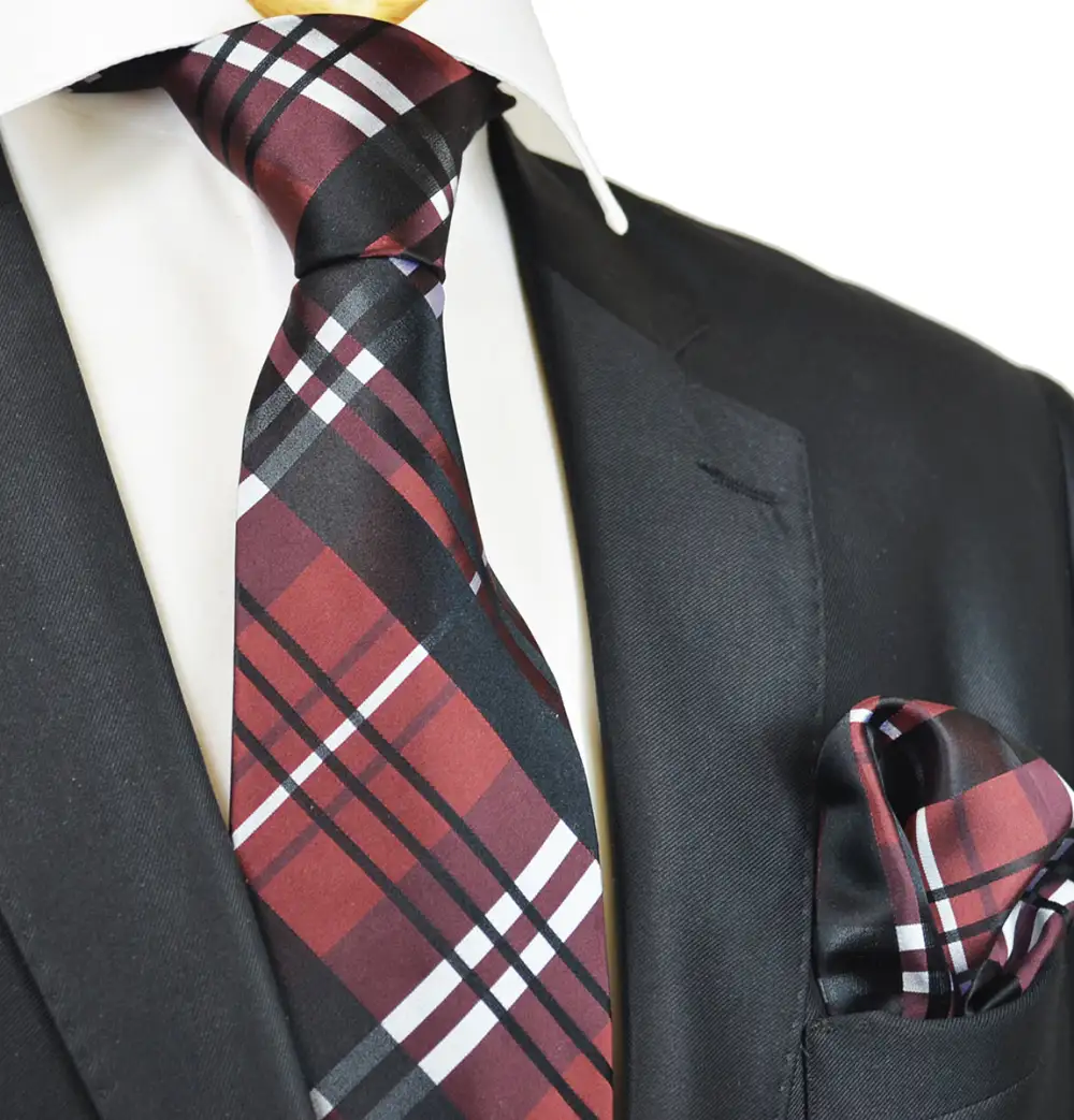 Polished Silk Plaid Men's Necktie Accessory Set