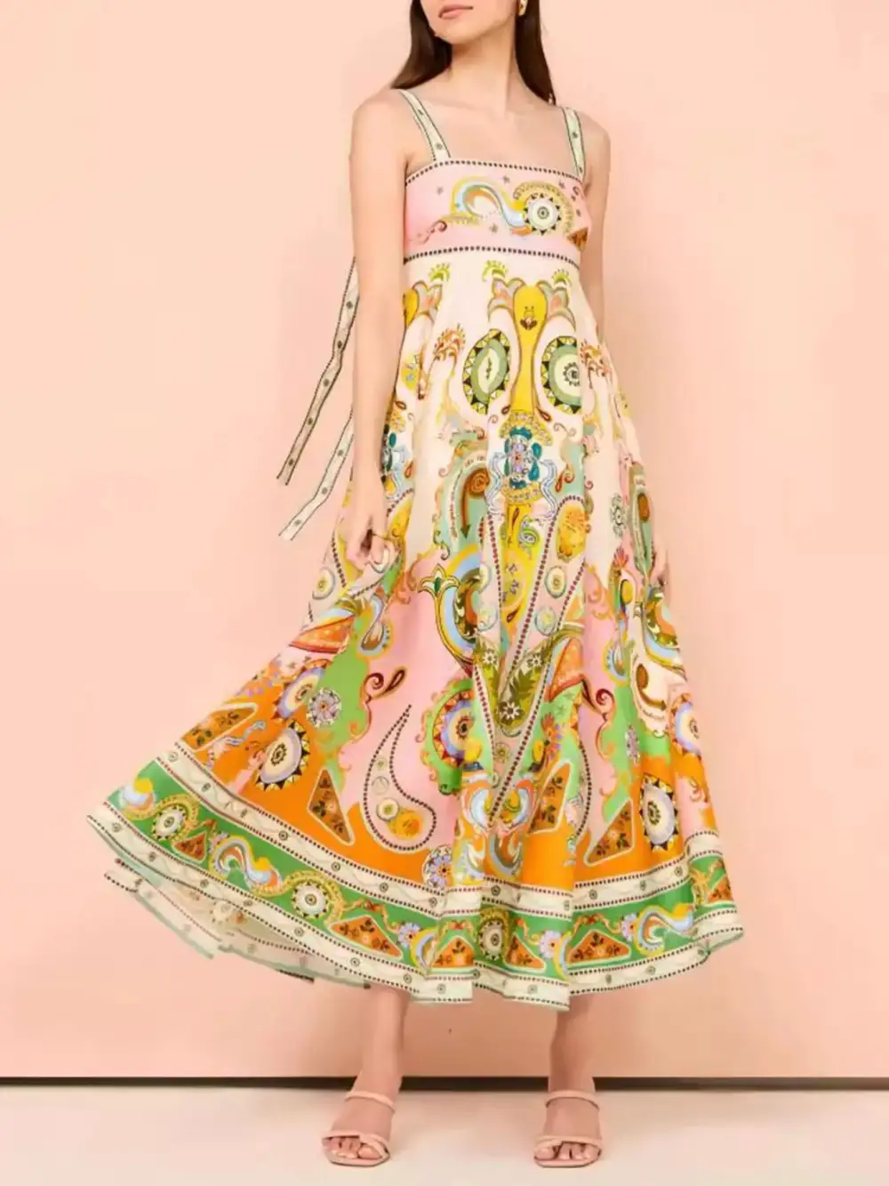 Paisley Printed Square Neck Dress