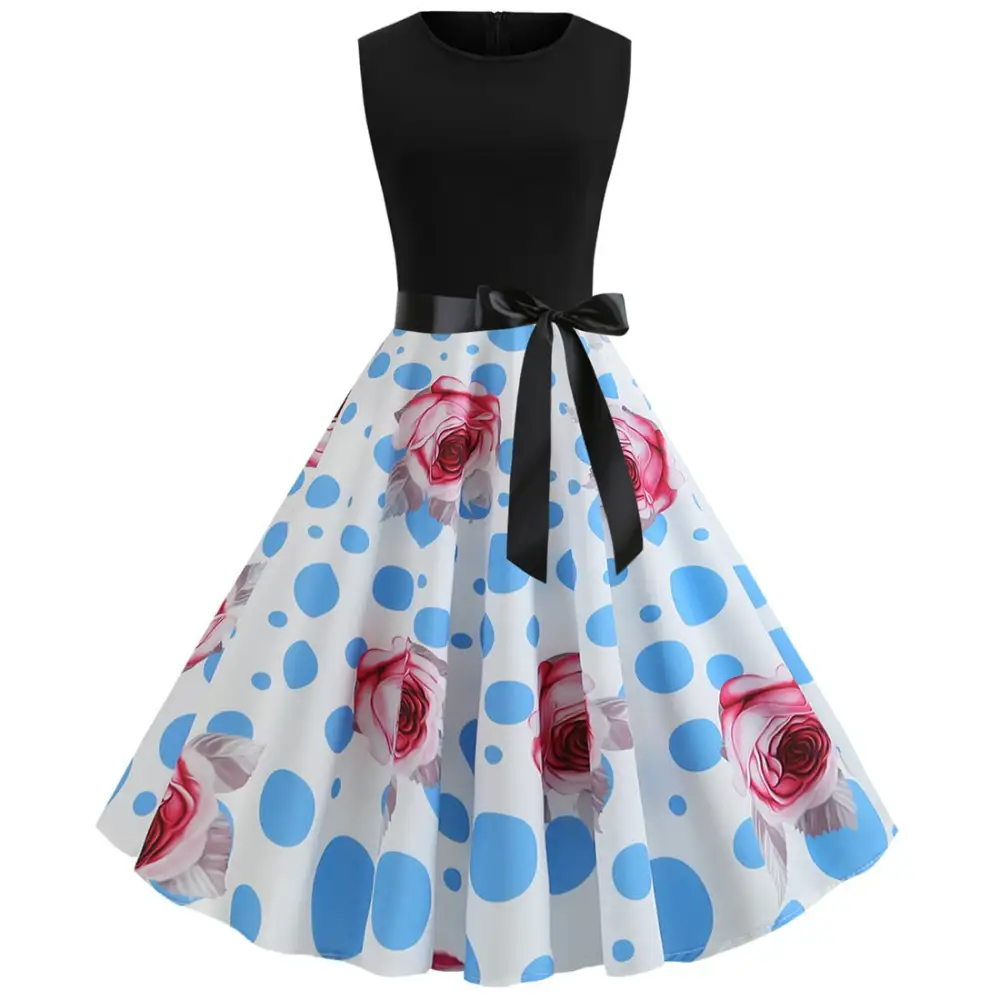 Women's Bodycon Sleeveless Polka-Dot Vintage-Inspired Dress