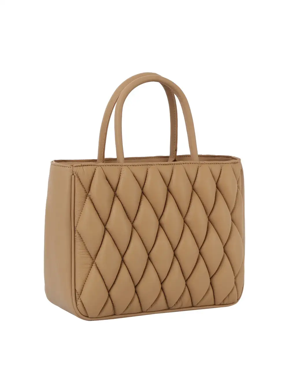 Relaxed Detail Quilted Top Handle Pocketed Faux Leather Tote Bag