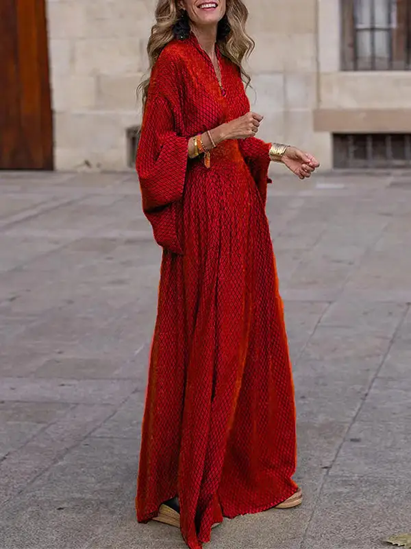 Raglan Pleated Sleeve Neck Maxi Dress