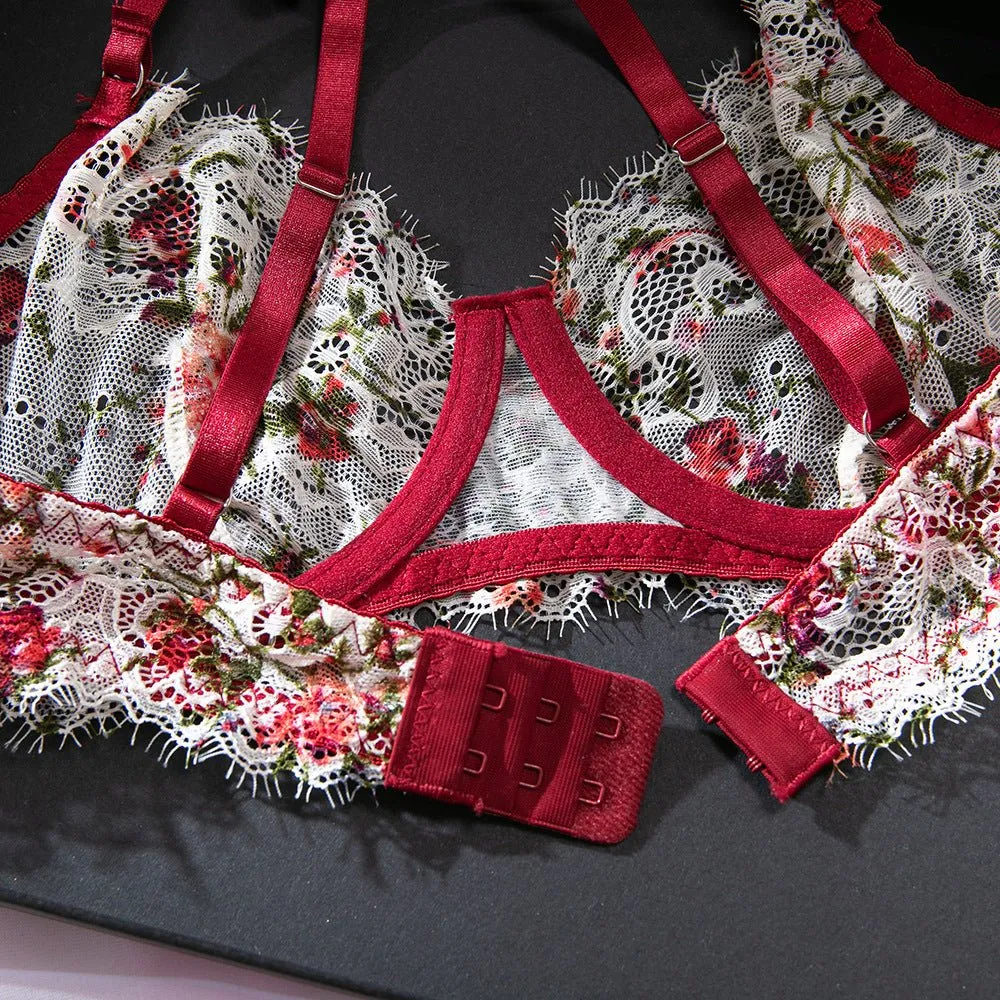 Floral Lace Printed Mesh Lingerie Set