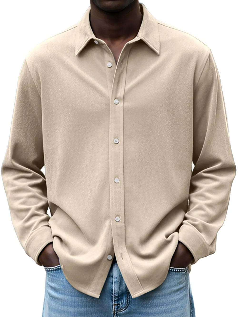 Suede Feel Open Collar Shirt
