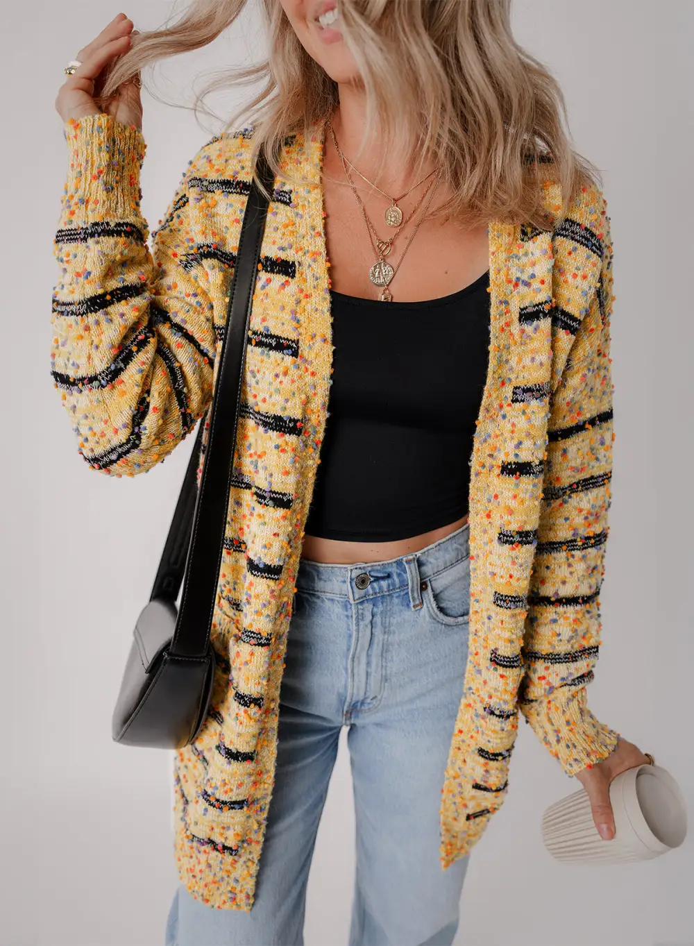 Easy Layer Striped Open Front Longline Cardigan