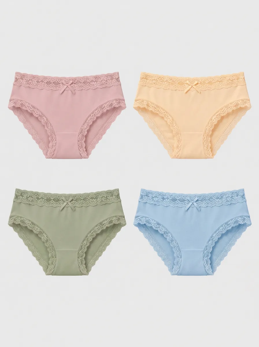 Women's Pastel Multi-Pack Lace Trim Bowknot Cotton Panties