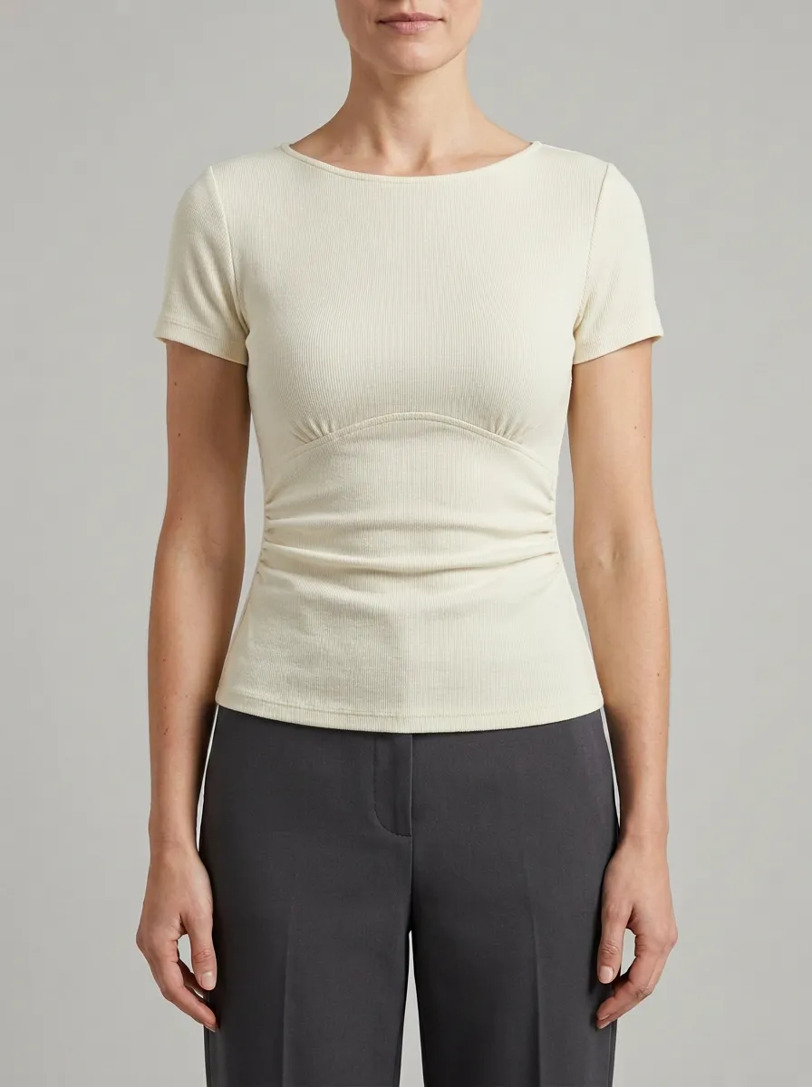 Fitted Waist-Ruched Ruched Ribbed Fitted Top