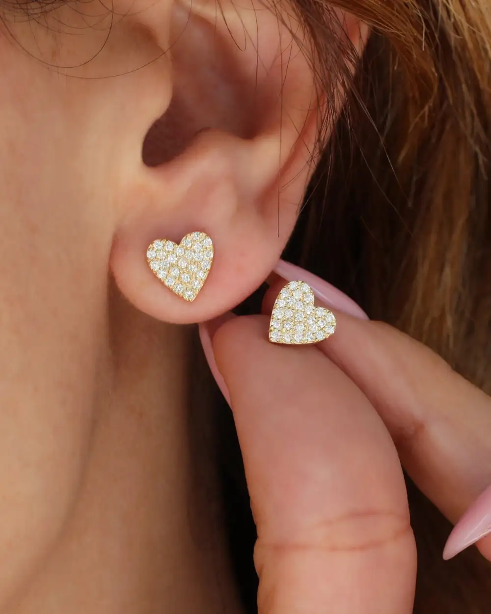 Heart Diamond Stud Earrings