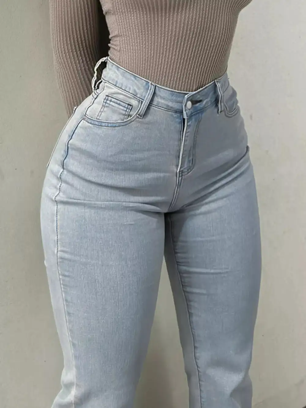 Women' High-Waisted Flare Leg Jeans Stretchy Pants