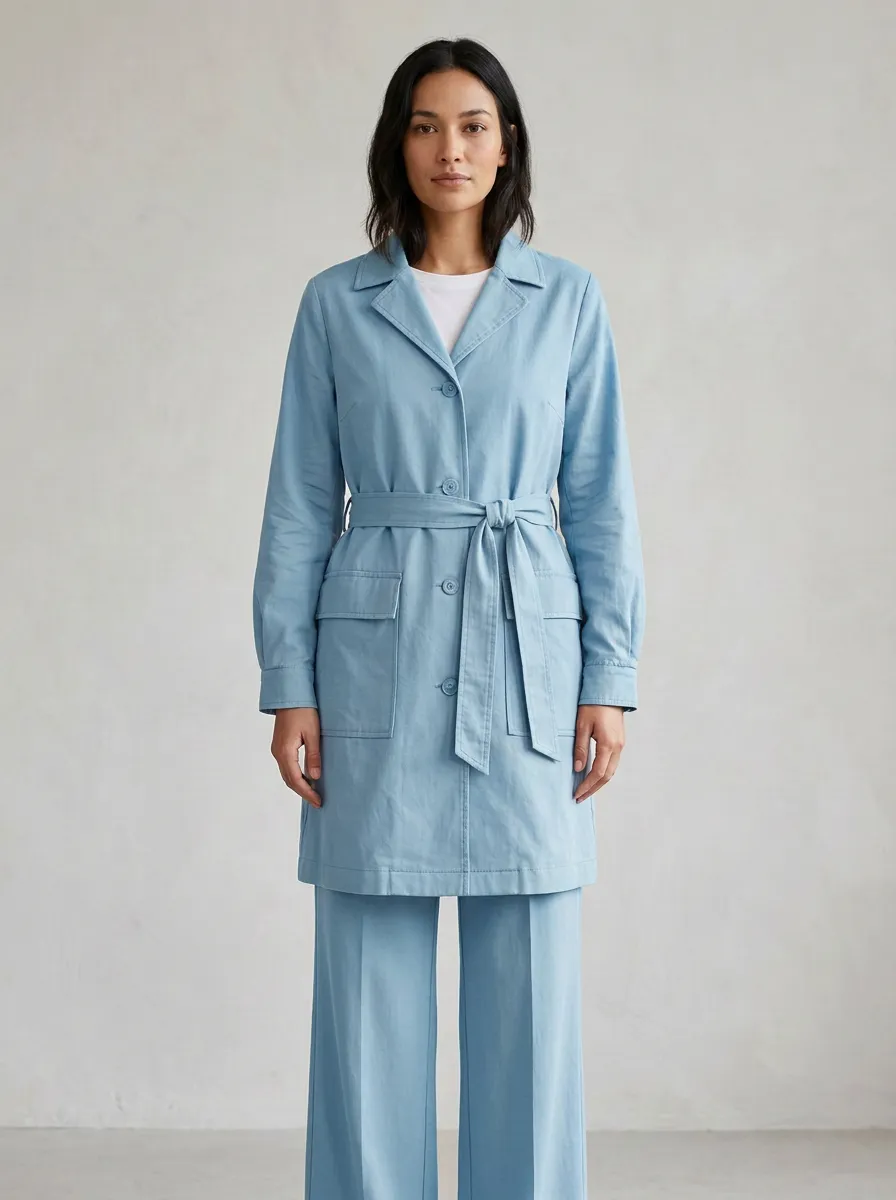 Button Front Belted Trench Coat