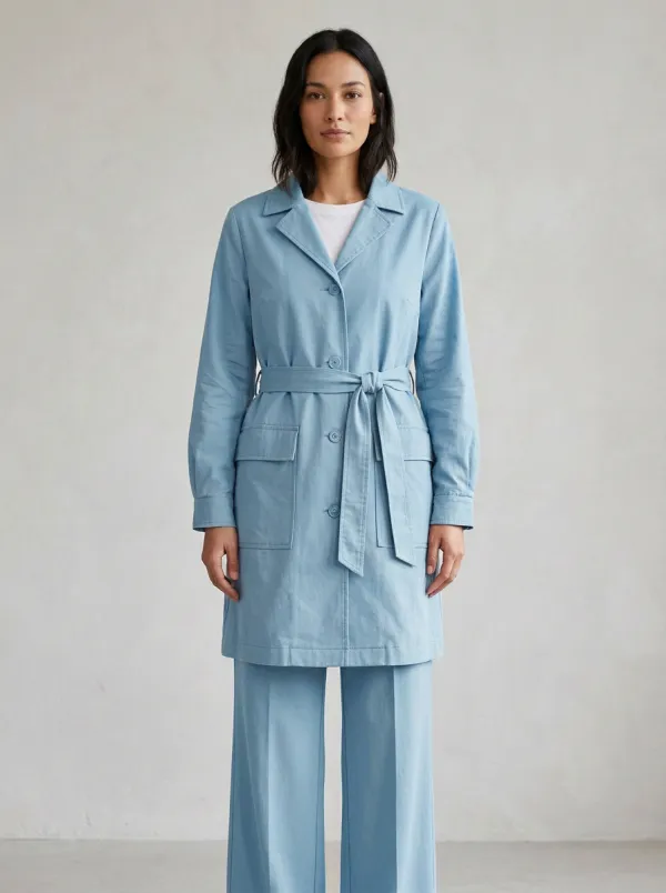 Button Front Belted Trench Coat