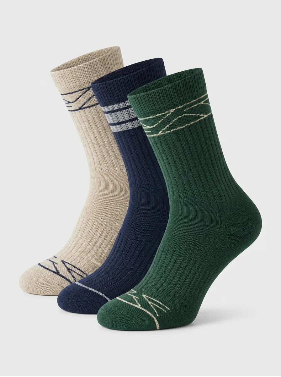 Ribbed Geometric Men's Three-Pair Crew Socks