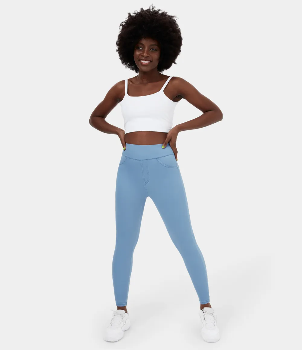 Magic High Waisted Back Side Pocket Stretchy Knit Denim Casual Leggings
