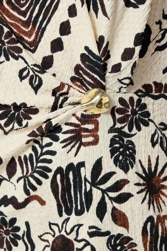 Natural Brown Summer Print Crinkle Grown On Sleeve Top detail 3