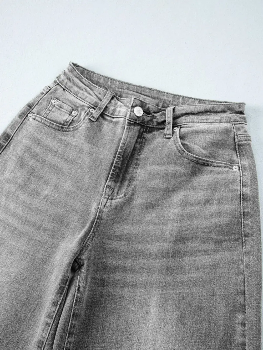 Versatile High Waist Wide Leg Washed Denim Jeans
