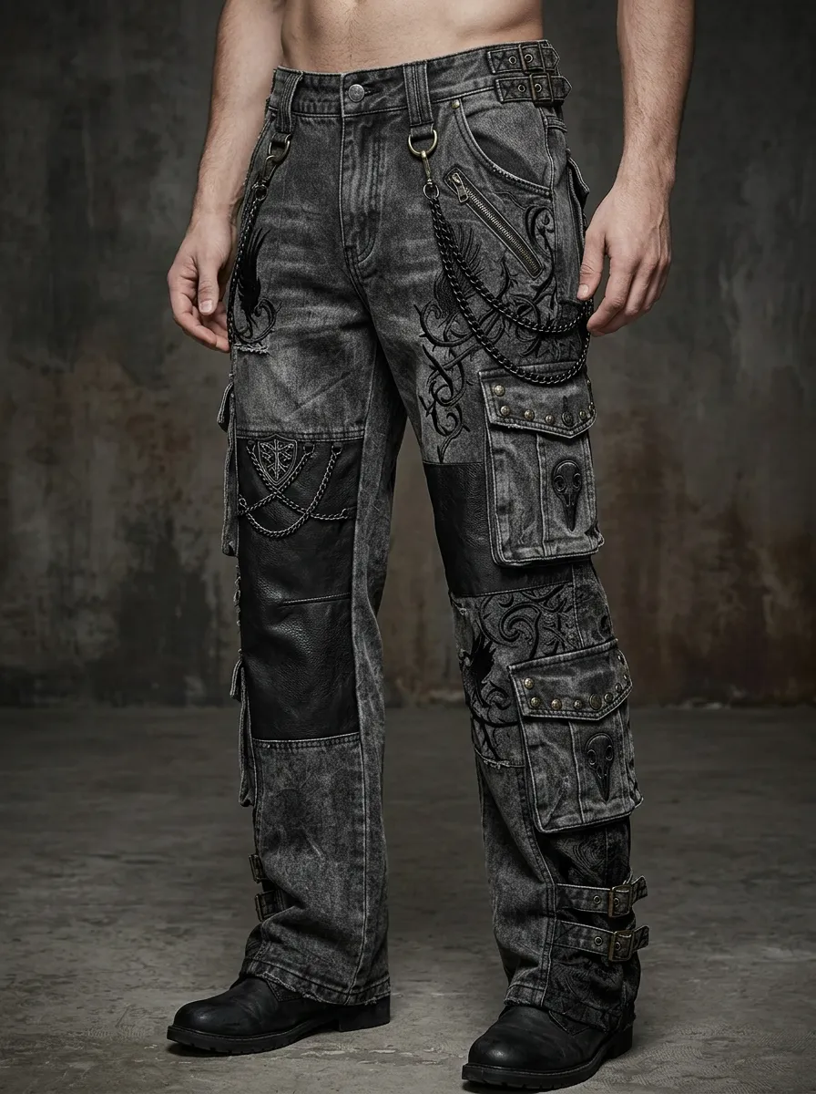 Shadow Skull Profile Men's Gothic Cargo Pants
