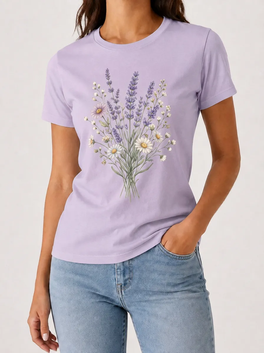 Women's Floral Graphic Crewneck T-Shirt Center-Graphic Botanical-Graphic